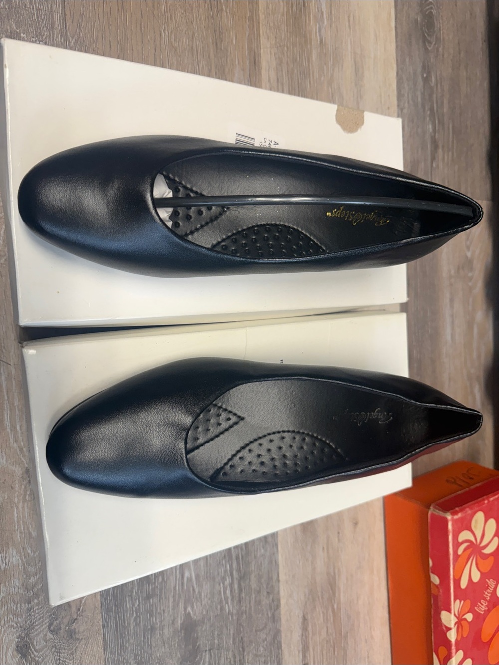 Angle Steps Black Slip-On Rounded Toe Flats both pairs two shows in sale